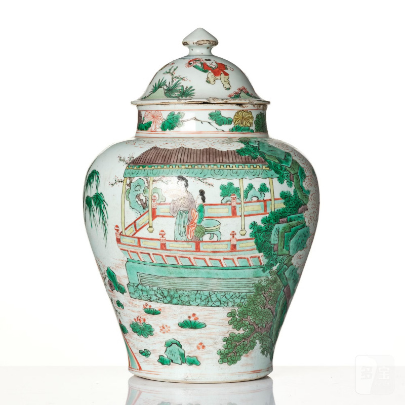 A famille verte Transitional jar with cover, - 图3